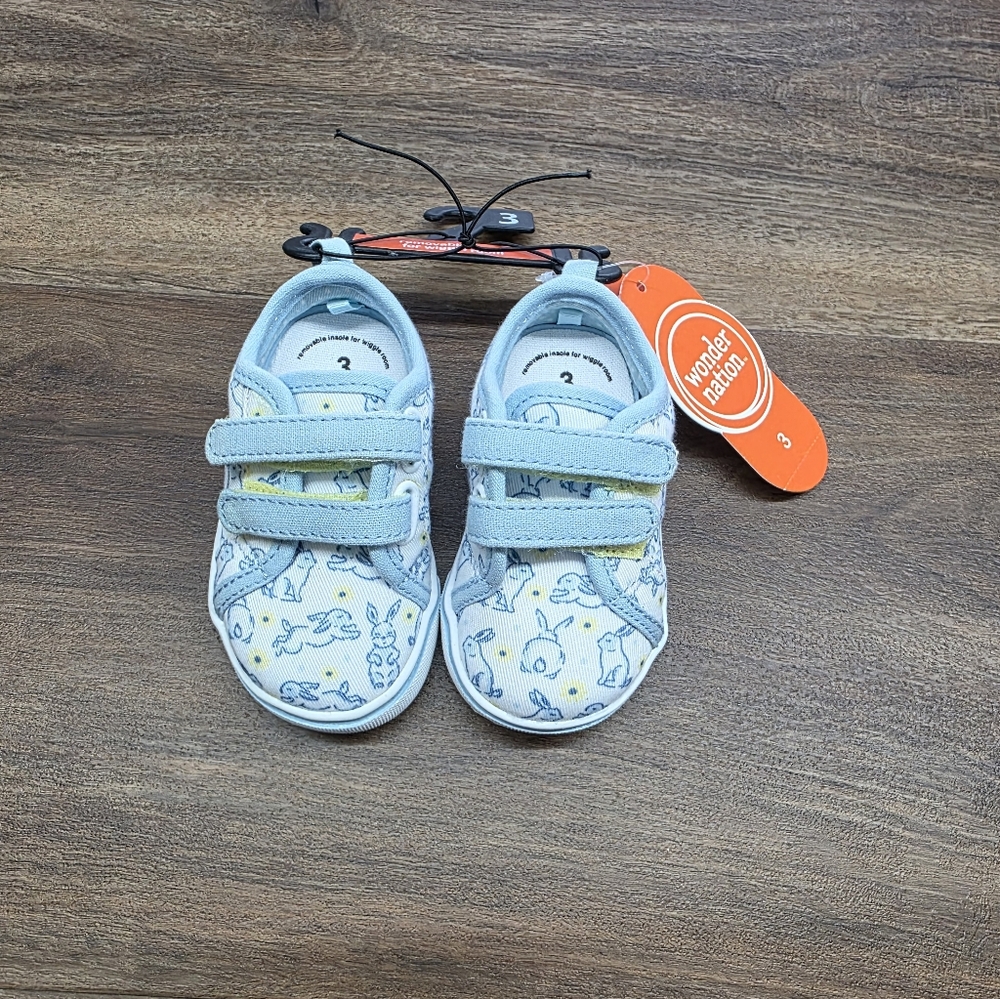 NWT, Blue & White Bunny Easter Spring Baby Shoes SIZE: 3
